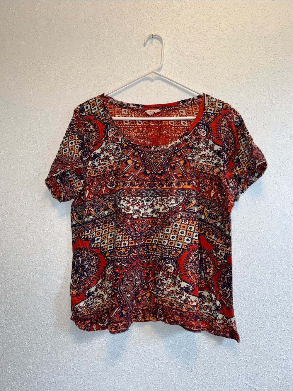 Lucky Brand Red Paisley & Geometric Short-Sleeve Top